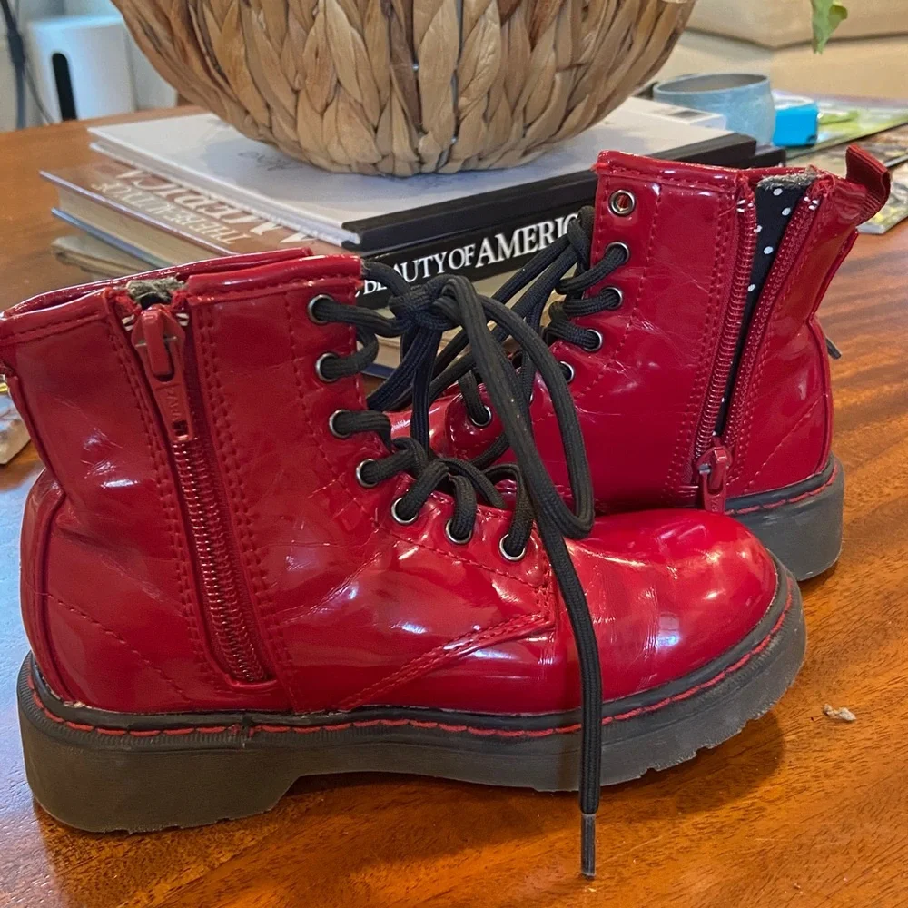 Zara Girl’s Red Patent Leather Combat boot style size 10 (EU 27)